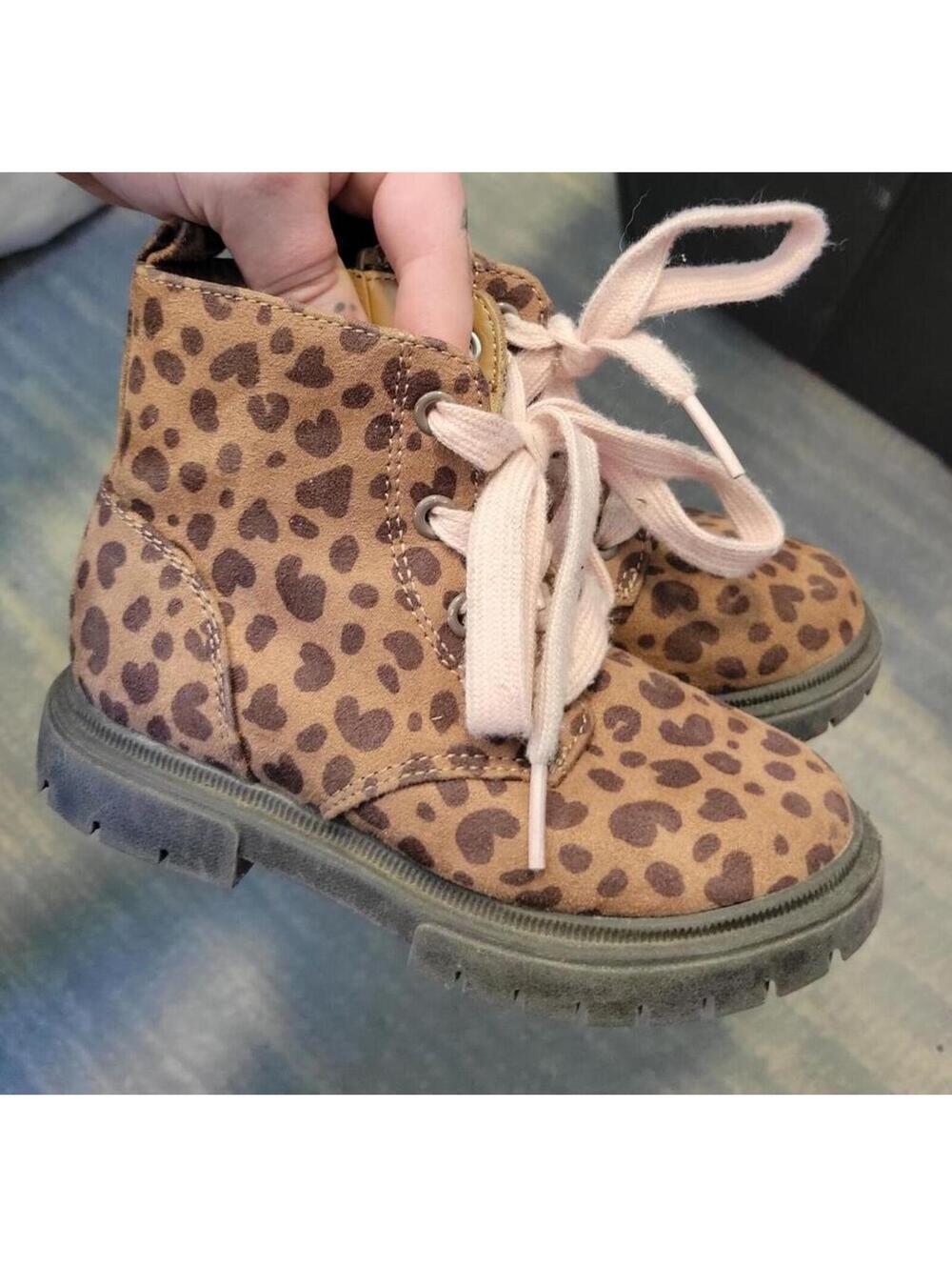 Cat & Jack Girls' Leopard Print Lace-Up Boots Size 10